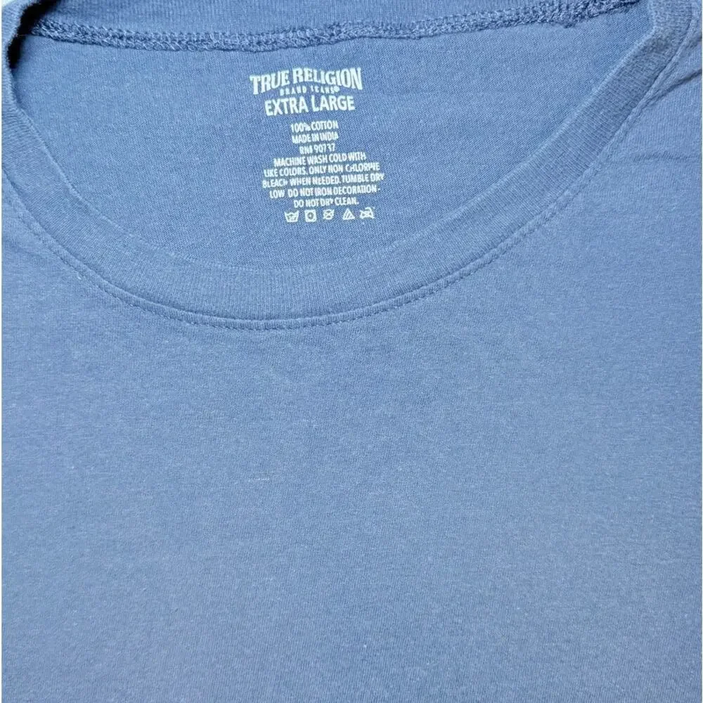 True Religion Mens XL Slate Blue Graphic T Shirt Cotton Crewneck Tee